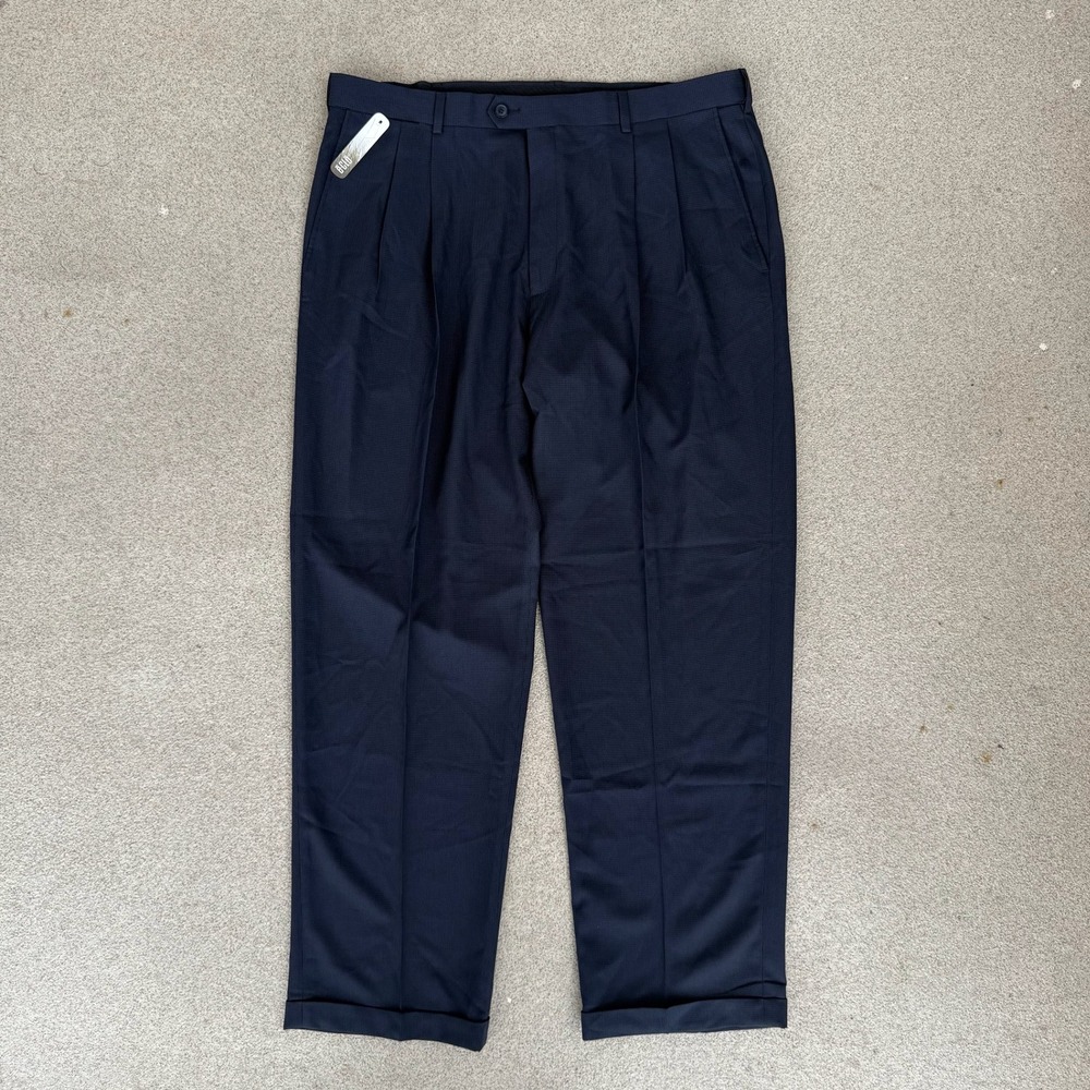 Haggar e-CLO Smart Fiber Mens 38Wx32L Dress Pants - Navy Houndstooth Pattern